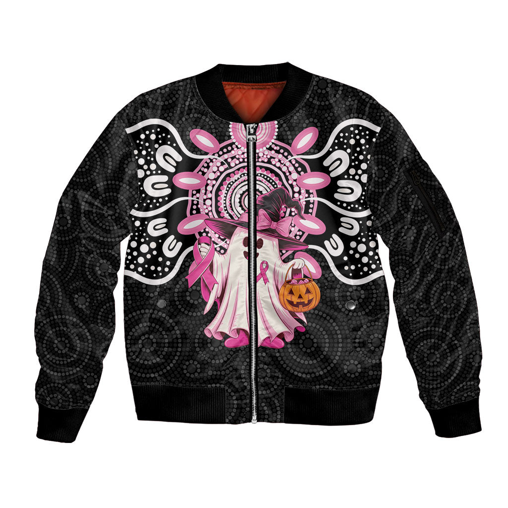 Spooky Pink Ghost Sleeve Zip Bomber Jacket Aboriginal Halloween Wear Pink