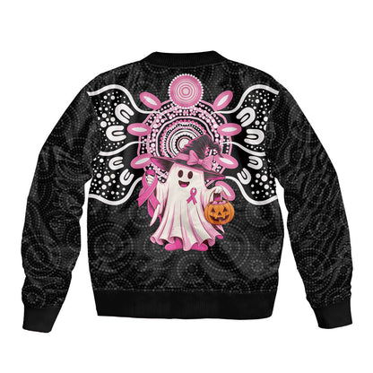 Spooky Pink Ghost Sleeve Zip Bomber Jacket Aboriginal Halloween Wear Pink