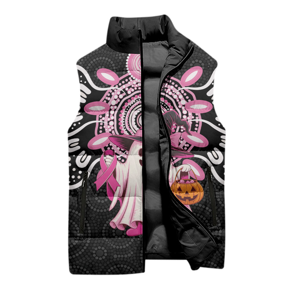 Spooky Pink Ghost Sleeveless Puffer Jacket Aboriginal Halloween Wear Pink