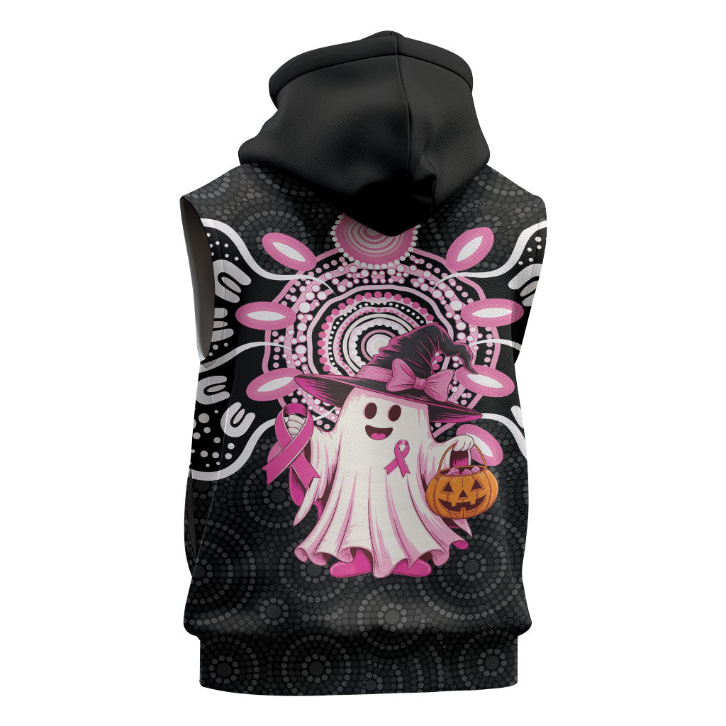 Spooky Pink Ghost Sleeveless Zip Hoodie Aboriginal Halloween Wear Pink