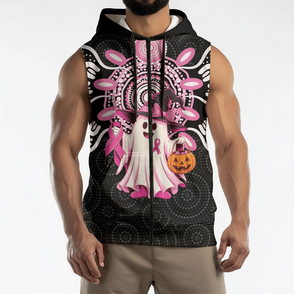 Spooky Pink Ghost Sleeveless Zip Hoodie Aboriginal Halloween Wear Pink
