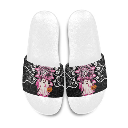 Spooky Pink Ghost Slide Sandals Aboriginal Halloween Wear Pink