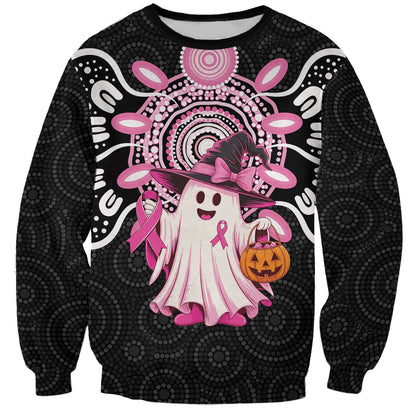 Spooky Pink Ghost Sweatshirt Aboriginal Halloween Wear Pink