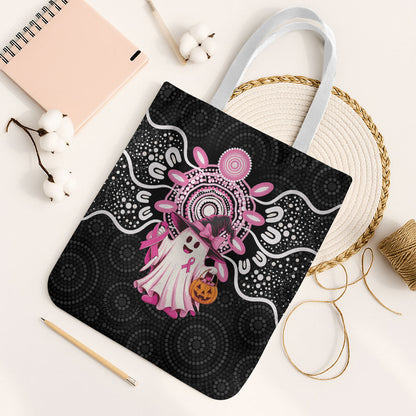 Spooky Pink Ghost Tote Bag Aboriginal Halloween Wear Pink