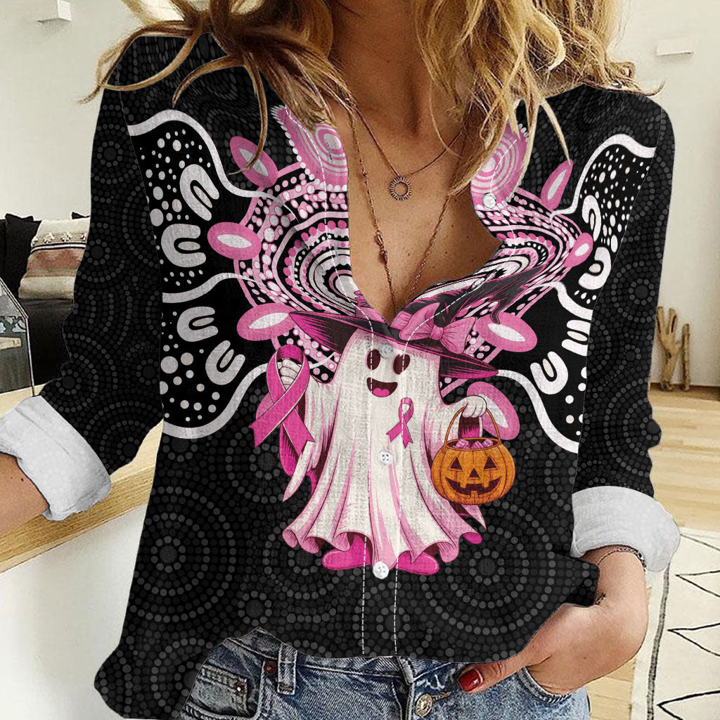 Spooky Pink Ghost Women Casual Shirt Aboriginal Halloween Wear Pink