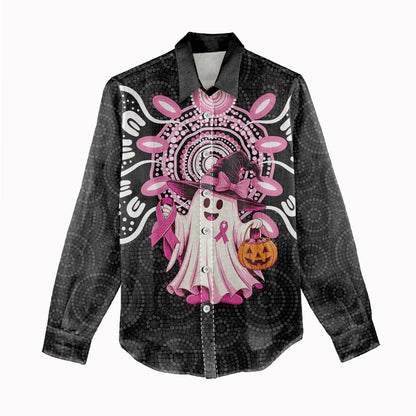 Spooky Pink Ghost Women Casual Shirt Aboriginal Halloween Wear Pink