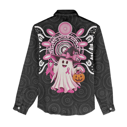Spooky Pink Ghost Women Casual Shirt Aboriginal Halloween Wear Pink