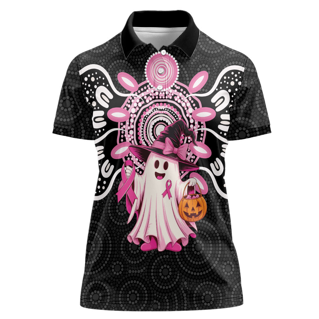 Spooky Pink Ghost Women Polo Shirt Aboriginal Halloween Wear Pink