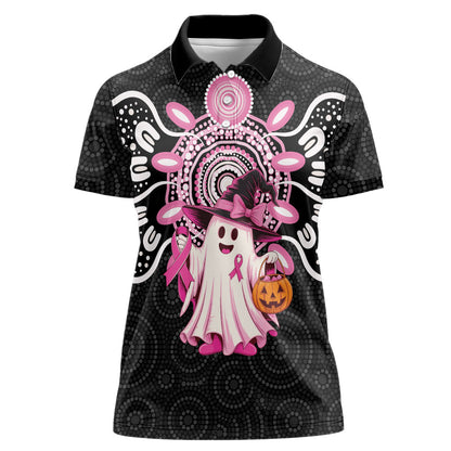 Spooky Pink Ghost Women Polo Shirt Aboriginal Halloween Wear Pink