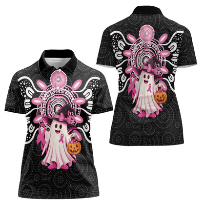 Spooky Pink Ghost Women Polo Shirt Aboriginal Halloween Wear Pink