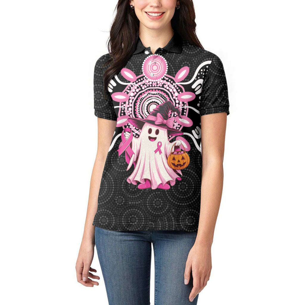 Spooky Pink Ghost Women Polo Shirt Aboriginal Halloween Wear Pink