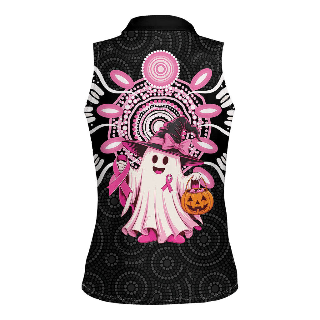 Spooky Pink Ghost Women Sleeveless Polo Shirt Aboriginal Halloween Wear Pink
