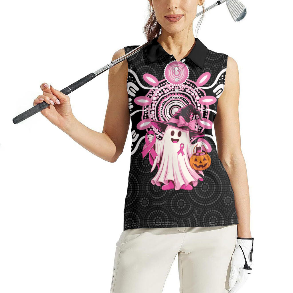 Spooky Pink Ghost Women Sleeveless Polo Shirt Aboriginal Halloween Wear Pink