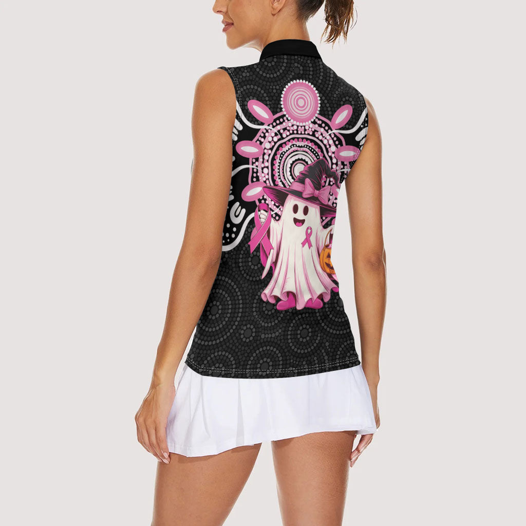 Spooky Pink Ghost Women Sleeveless Polo Shirt Aboriginal Halloween Wear Pink