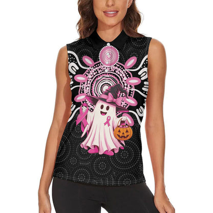 Spooky Pink Ghost Women Sleeveless Polo Shirt Aboriginal Halloween Wear Pink