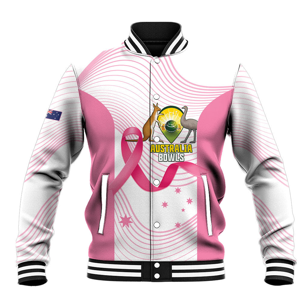 Custom Bowls Australia Breast Cancer Baseball Jacket Pink Ribbon Curve Sporty