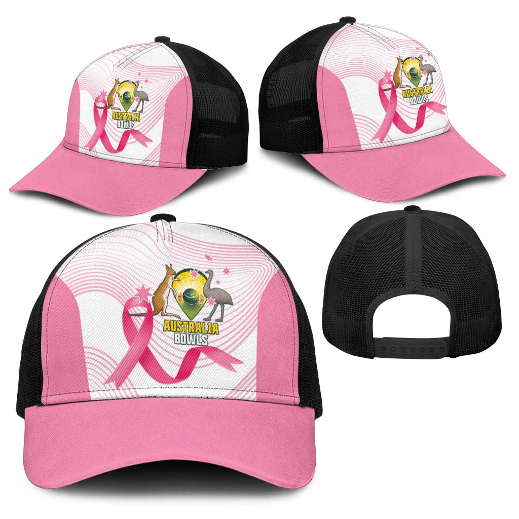 Bowls Australia Breast Cancer Baseball Net Cap Pink Ribbon Curve Sporty