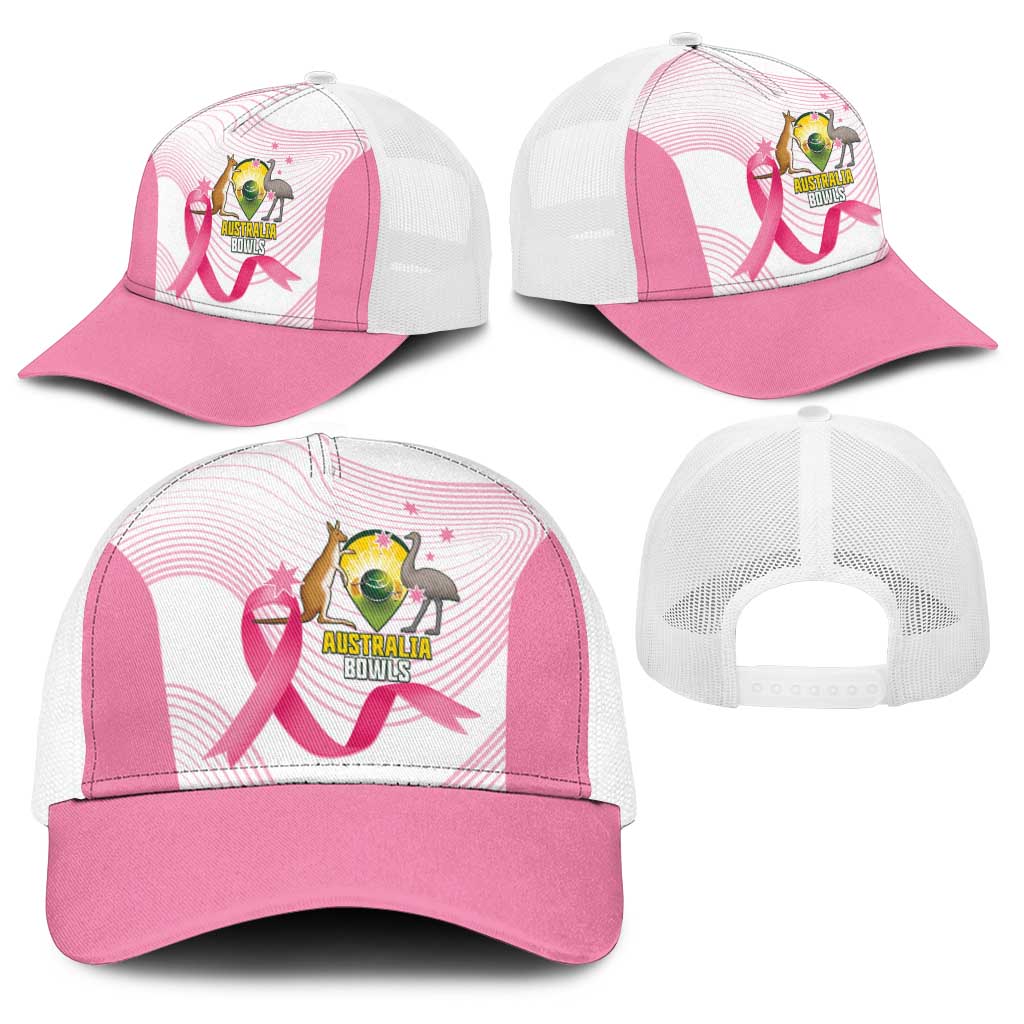 Bowls Australia Breast Cancer Baseball Net Cap Pink Ribbon Curve Sporty