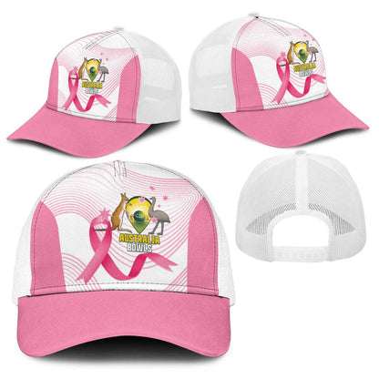 Bowls Australia Breast Cancer Baseball Net Cap Pink Ribbon Curve Sporty