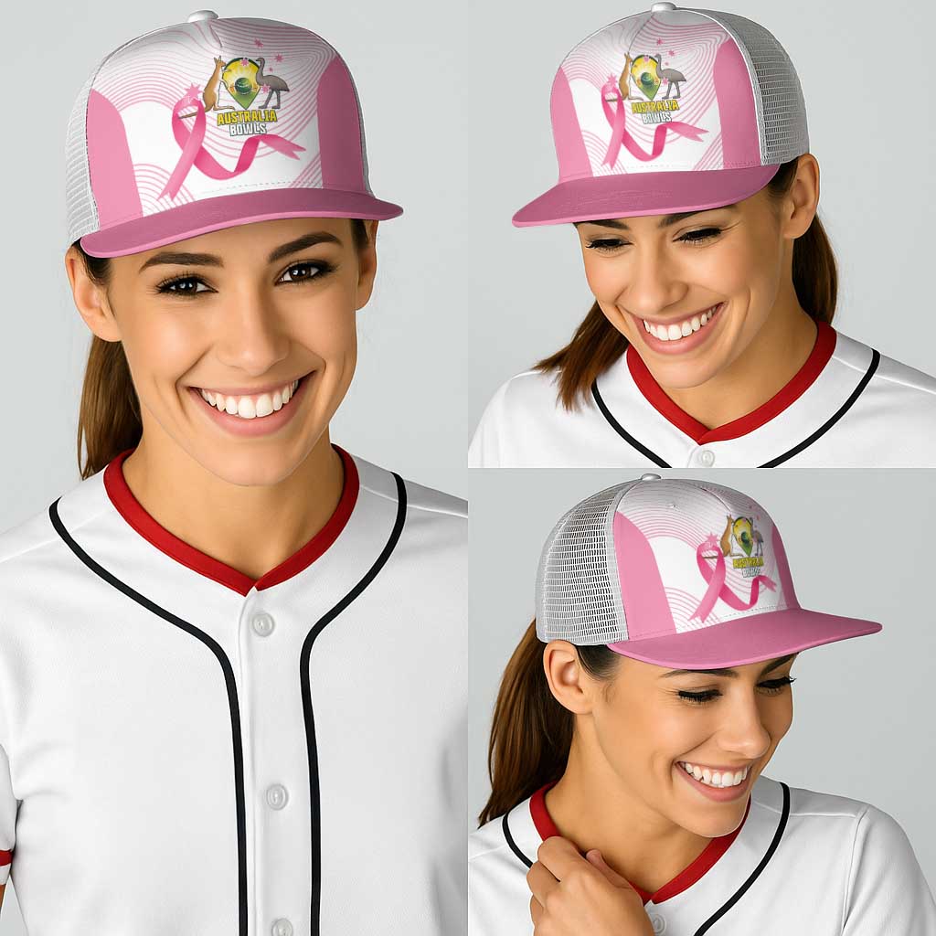 Bowls Australia Breast Cancer Baseball Net Cap Pink Ribbon Curve Sporty