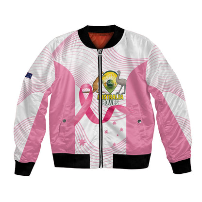 Custom Bowls Australia Breast Cancer Bomber Jacket Pink Ribbon Curve Sporty