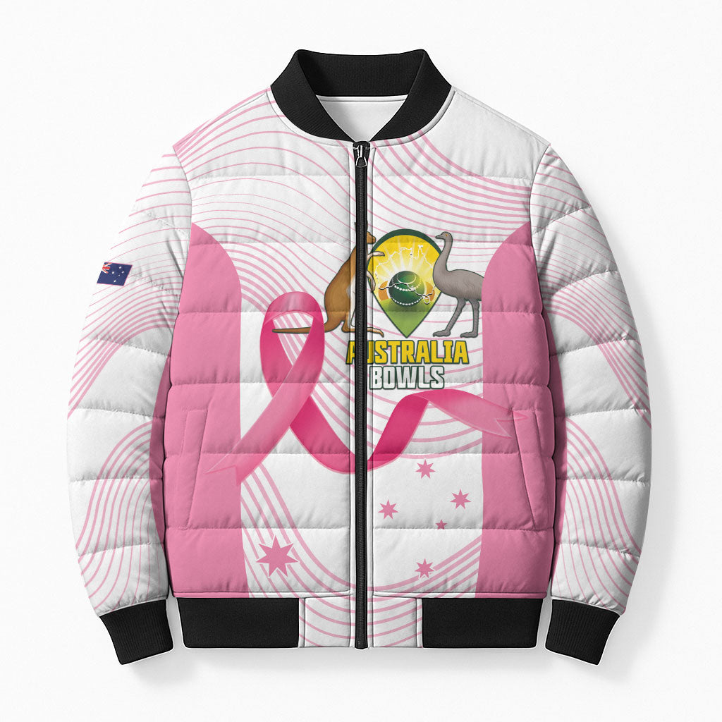 Custom Bowls Australia Breast Cancer Bomber Puffer Jacket Pink Ribbon Curve Sporty