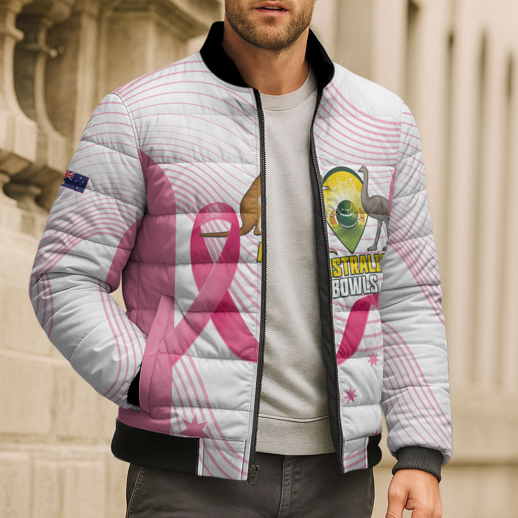Custom Bowls Australia Breast Cancer Bomber Puffer Jacket Pink Ribbon Curve Sporty