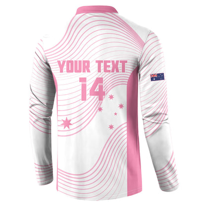 Custom Bowls Australia Breast Cancer Button Sweatshirt Pink Ribbon Curve Sporty