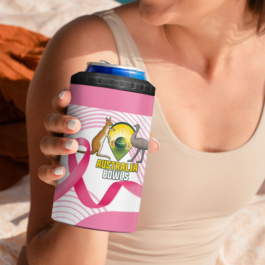 Custom Bowls Australia Breast Cancer 4 in 1 Can Cooler Tumbler Pink Ribbon Curve Sporty