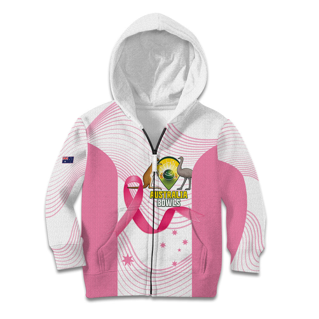 Custom Bowls Australia Breast Cancer Kid Hoodie Pink Ribbon Curve Sporty