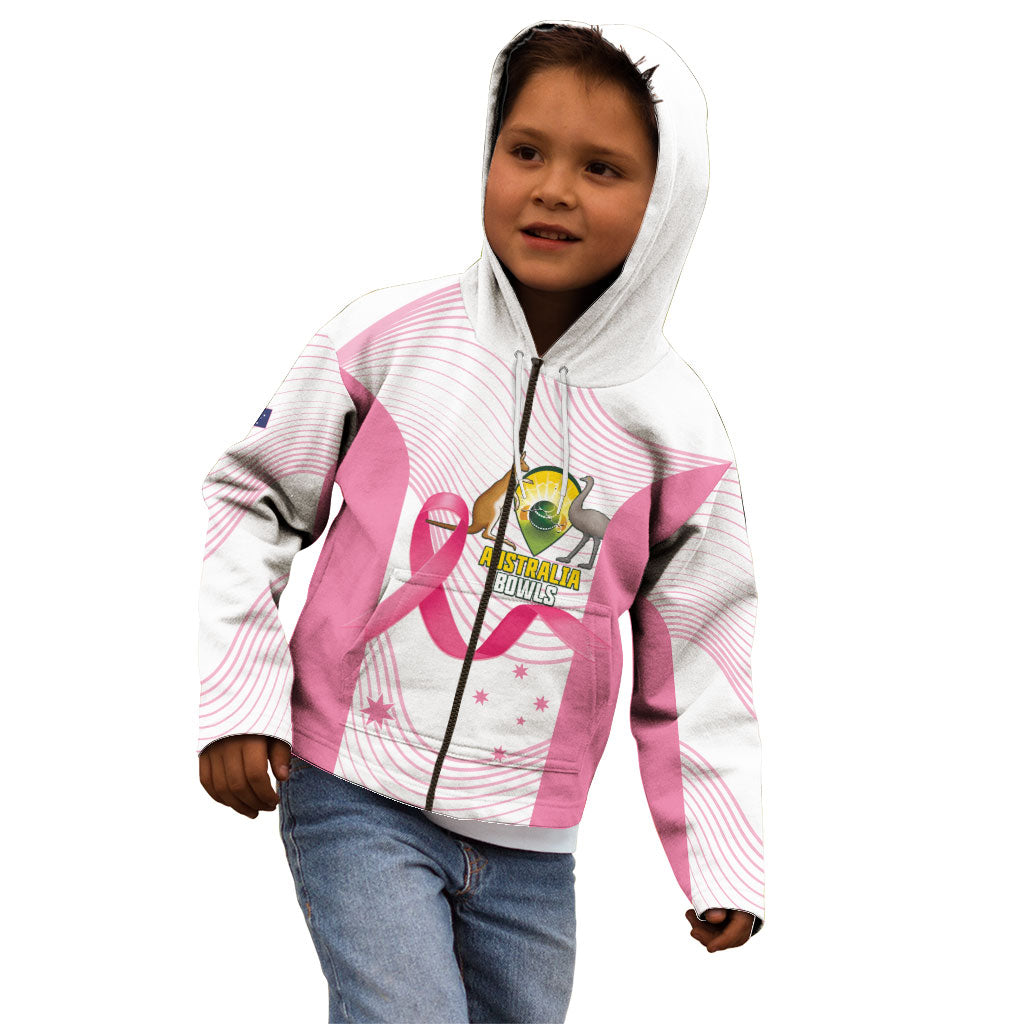 Custom Bowls Australia Breast Cancer Kid Hoodie Pink Ribbon Curve Sporty