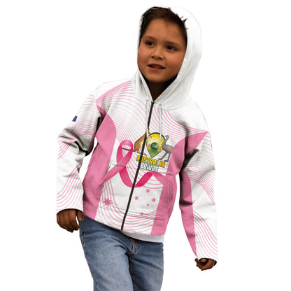 Custom Bowls Australia Breast Cancer Kid Hoodie Pink Ribbon Curve Sporty