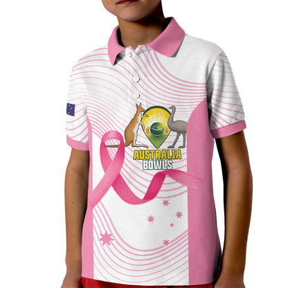 Custom Bowls Australia Breast Cancer Kid Polo Shirt Pink Ribbon Curve Sporty