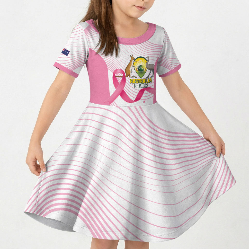Custom Bowls Australia Breast Cancer Kid Short Sleeve Dress Pink Ribbon Curve Sporty