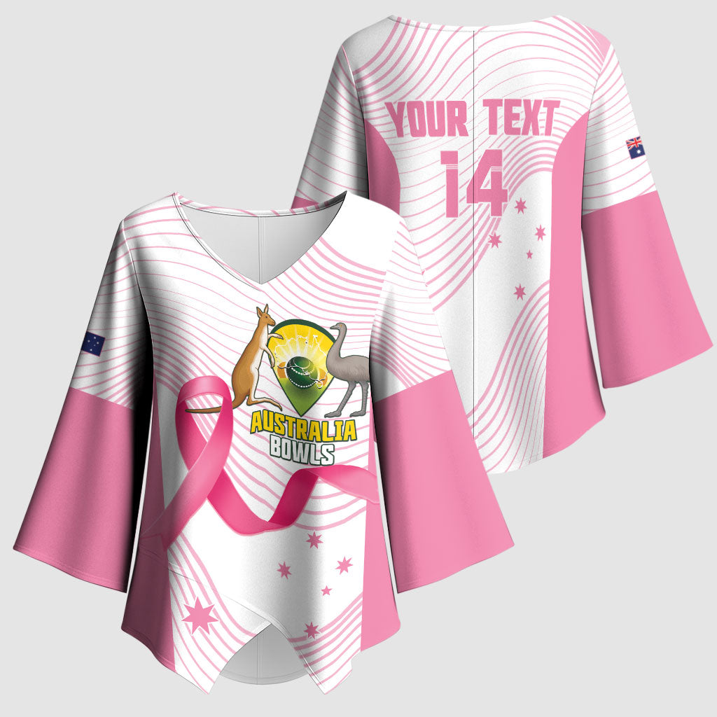 Custom Bowls Australia Breast Cancer Kimono Sleeve Blouse Pink Ribbon Curve Sporty