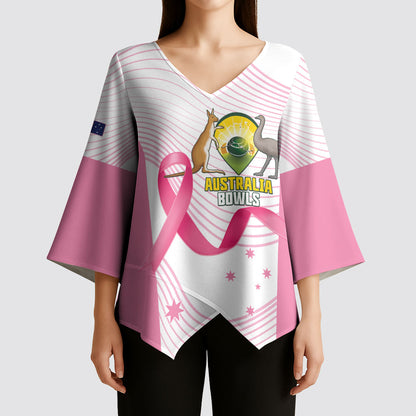 Custom Bowls Australia Breast Cancer Kimono Sleeve Blouse Pink Ribbon Curve Sporty