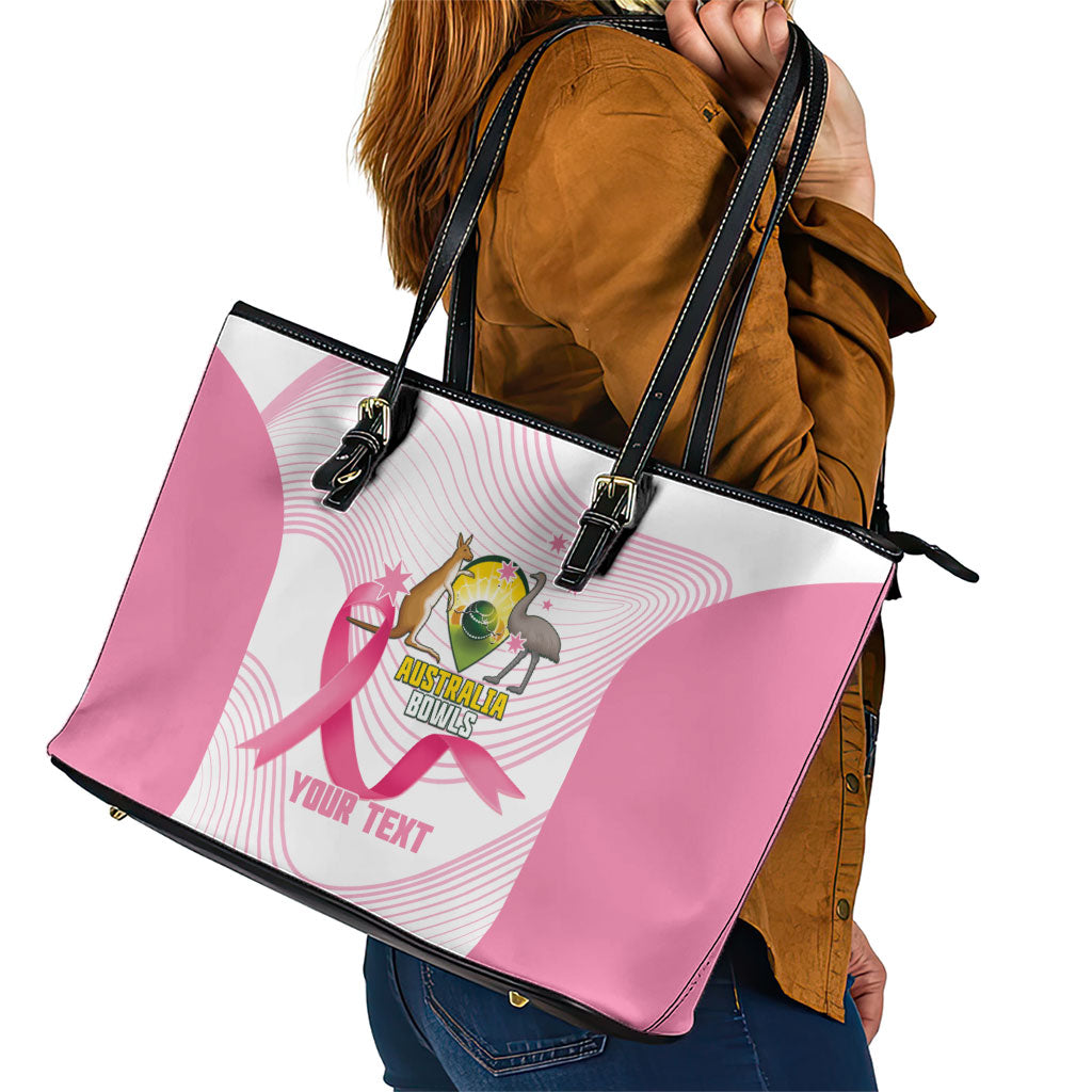 Custom Bowls Australia Breast Cancer Leather Tote Bag Pink Ribbon Curve Sporty