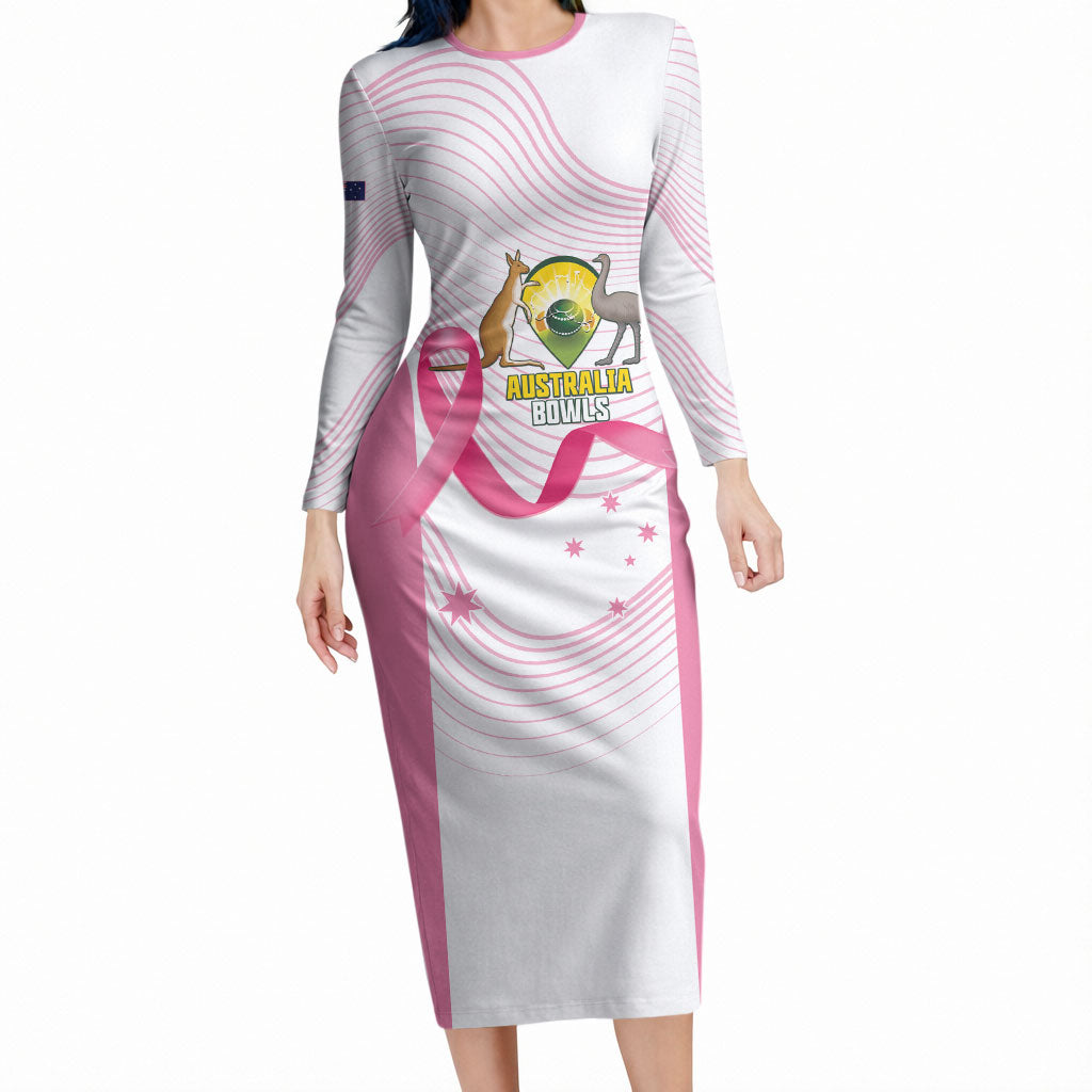 Custom Bowls Australia Breast Cancer Long Sleeve Bodycon Dress Pink Ribbon Curve Sporty