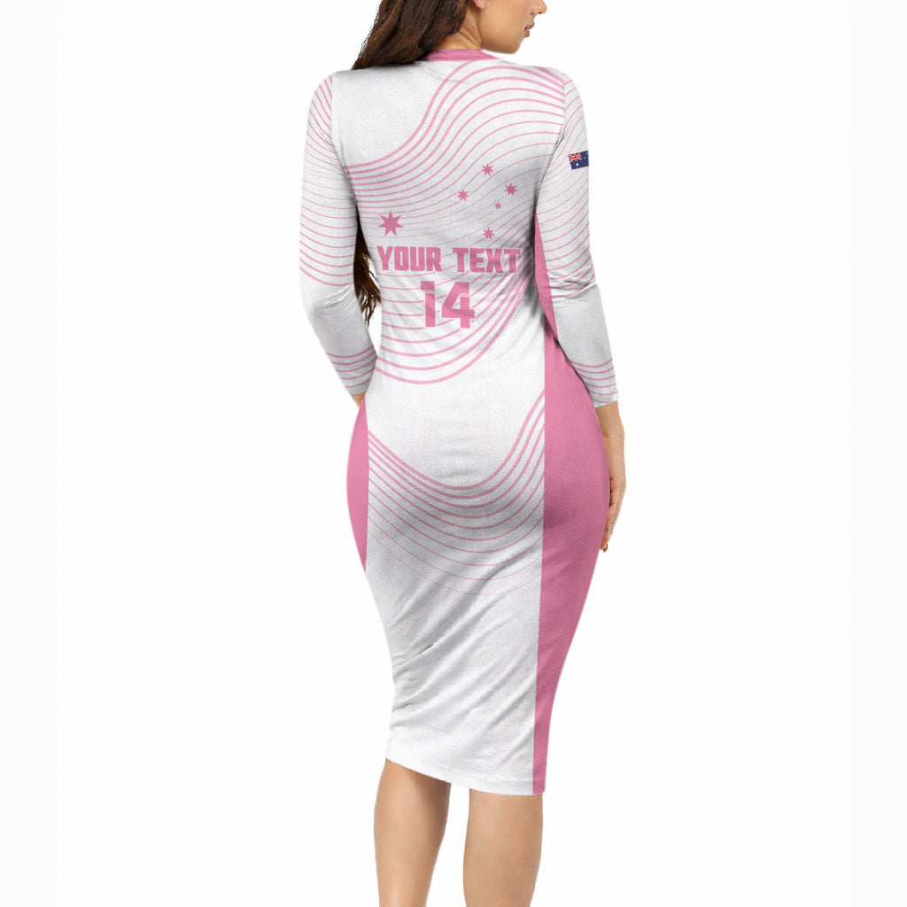 Custom Bowls Australia Breast Cancer Long Sleeve Bodycon Dress Pink Ribbon Curve Sporty
