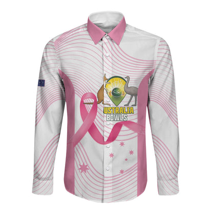 Custom Bowls Australia Breast Cancer Long Sleeve Button Shirt Pink Ribbon Curve Sporty