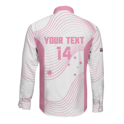 Custom Bowls Australia Breast Cancer Long Sleeve Button Shirt Pink Ribbon Curve Sporty