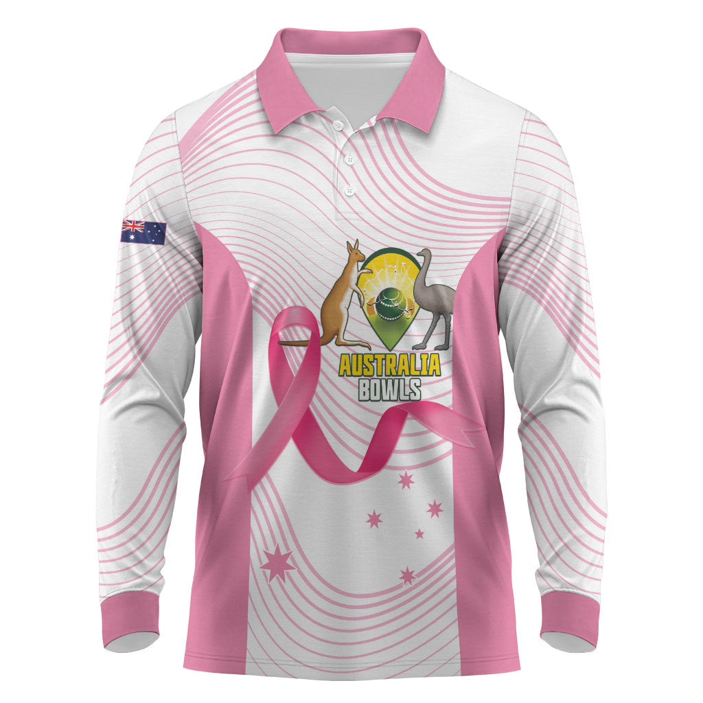 Custom Bowls Australia Breast Cancer Long Sleeve Polo Shirt Pink Ribbon Curve Sporty