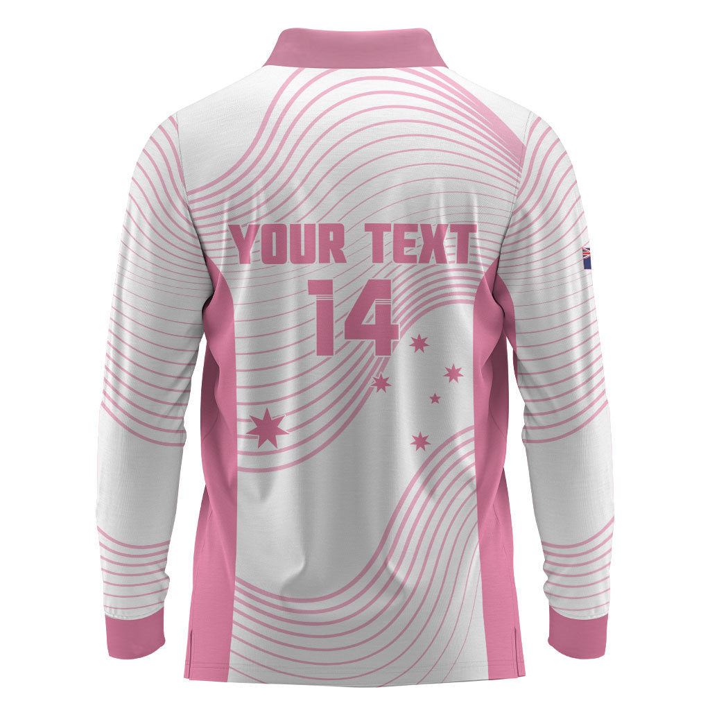 Custom Bowls Australia Breast Cancer Long Sleeve Polo Shirt Pink Ribbon Curve Sporty