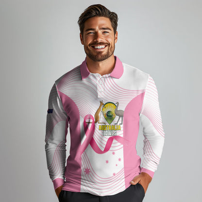 Custom Bowls Australia Breast Cancer Long Sleeve Polo Shirt Pink Ribbon Curve Sporty