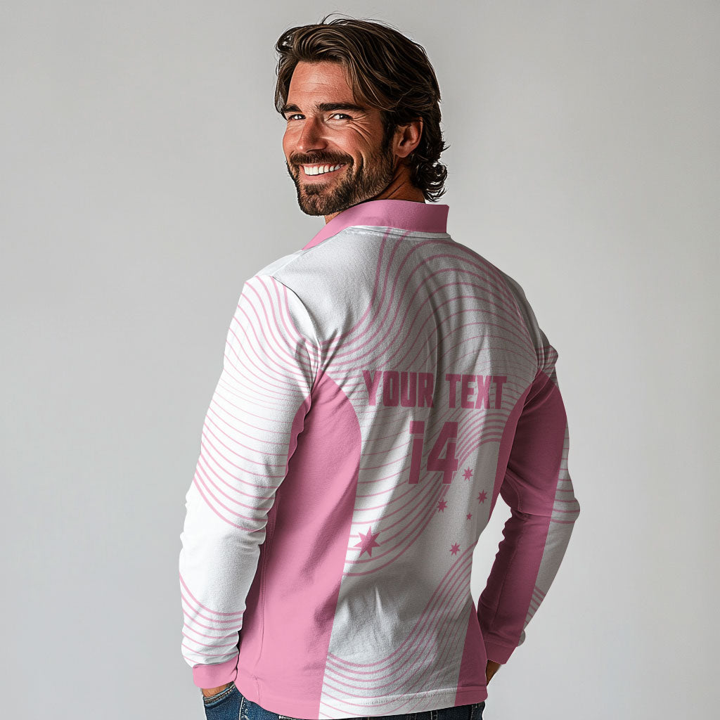 Custom Bowls Australia Breast Cancer Long Sleeve Polo Shirt Pink Ribbon Curve Sporty