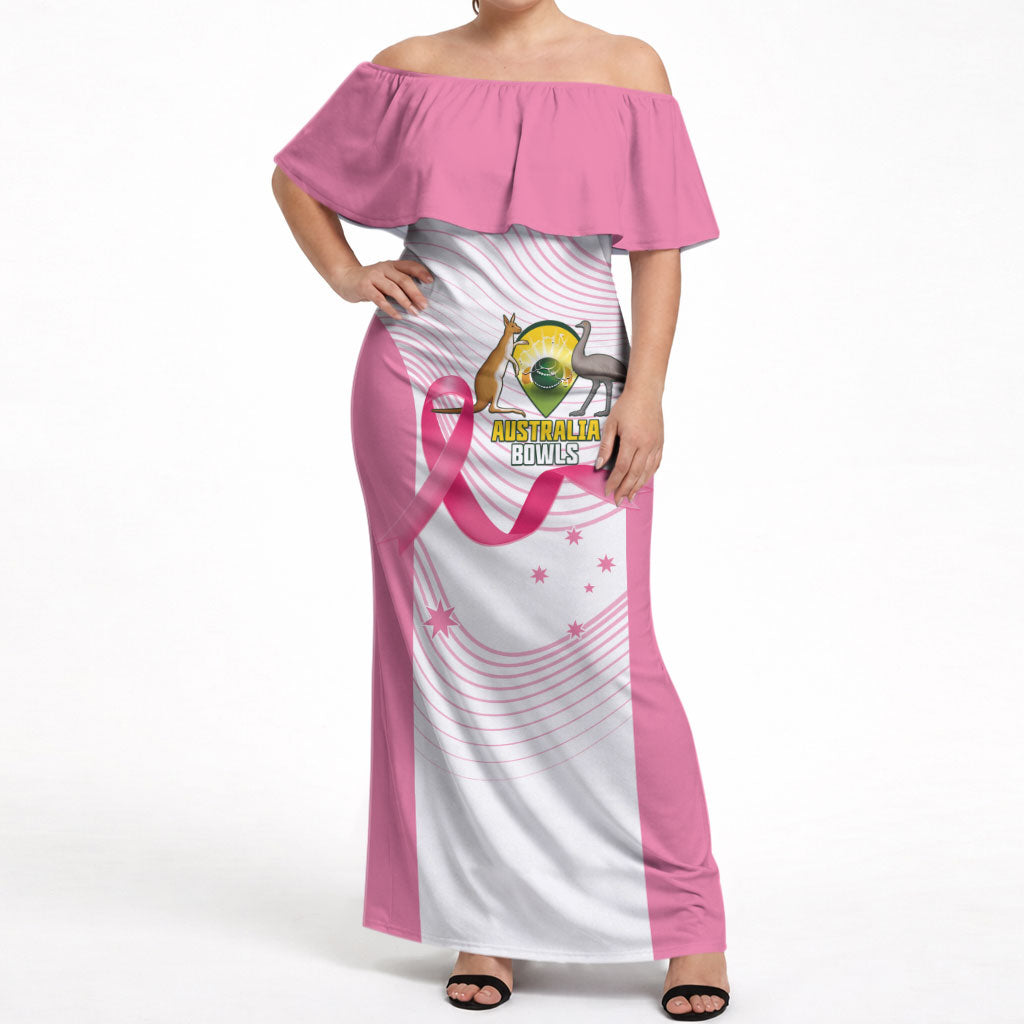 Custom Bowls Australia Breast Cancer Off Shoulder Maxi Dress Pink Ribbon Curve Sporty