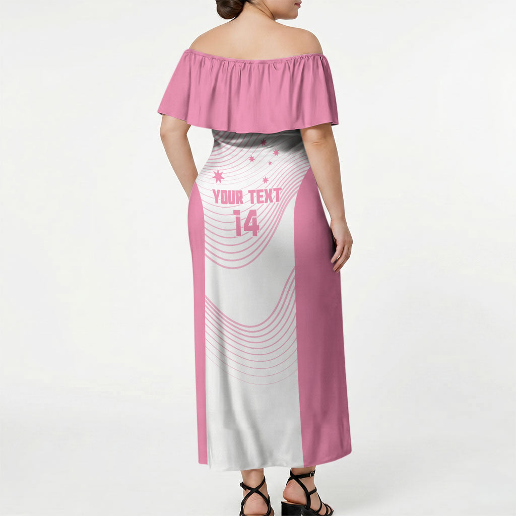 Custom Bowls Australia Breast Cancer Off Shoulder Maxi Dress Pink Ribbon Curve Sporty