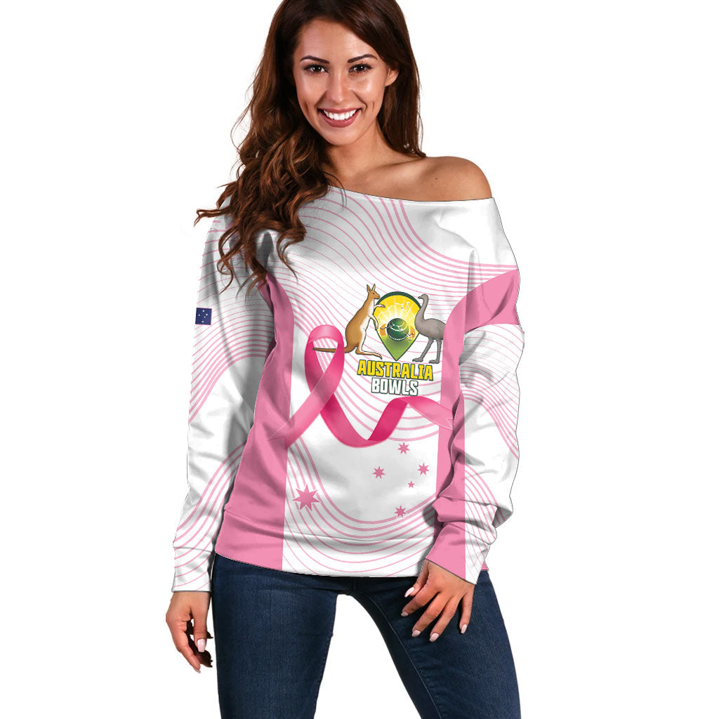 Custom Bowls Australia Breast Cancer Off Shoulder Sweater Pink Ribbon Curve Sporty