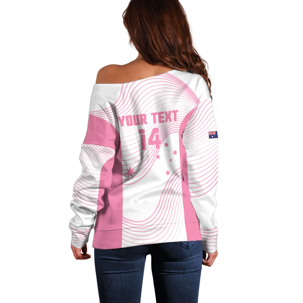 Custom Bowls Australia Breast Cancer Off Shoulder Sweater Pink Ribbon Curve Sporty