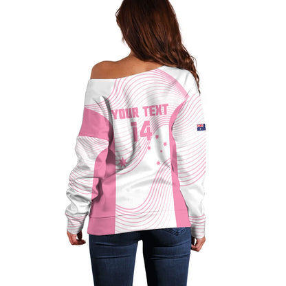 Custom Bowls Australia Breast Cancer Off Shoulder Sweater Pink Ribbon Curve Sporty